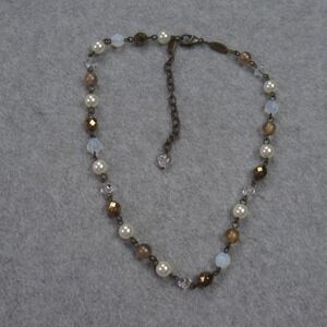 Sabika Classics Necklace Beaded Pearls Bronze Tone Crystals Extender Heart Charm